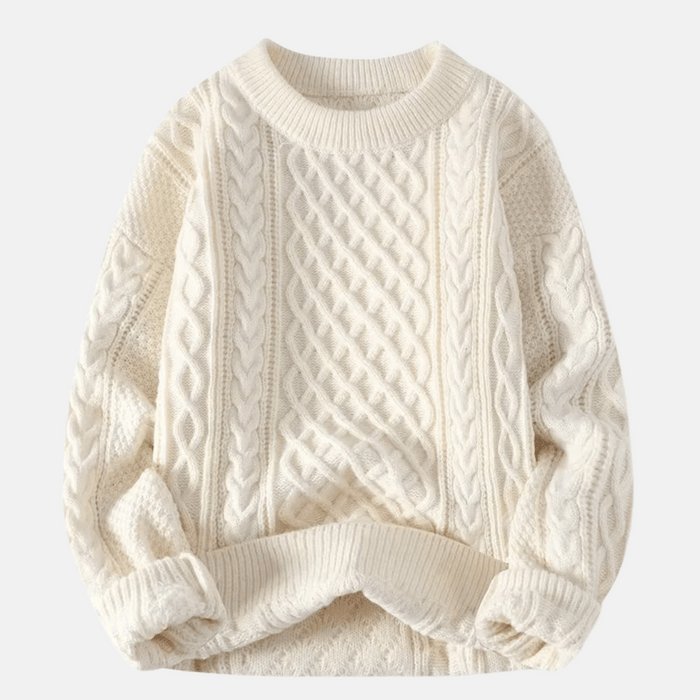 Męski Sweter z Warkoczami i Okrągłym Dekoltem