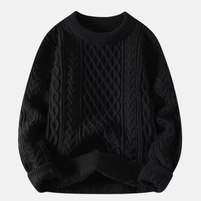 Warkoczowy Sweter Męski z Okrągłym Dekoltem