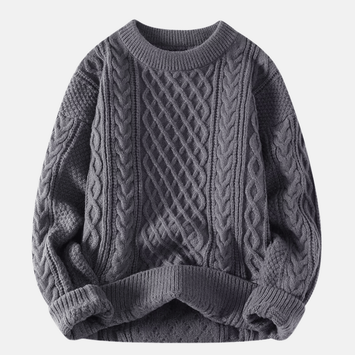 Warkoczowy Sweter Męski z Okrągłym Dekoltem