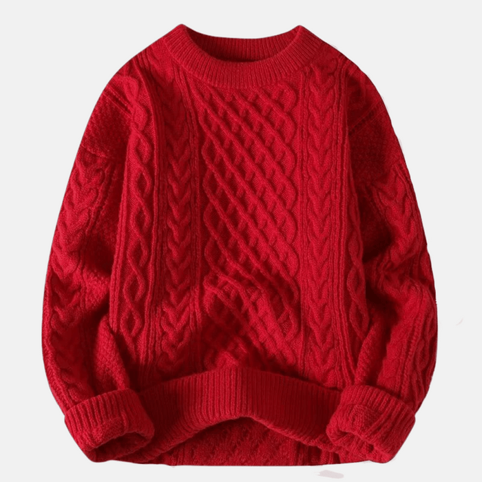 Warkoczowy Sweter Męski z Okrągłym Dekoltem
