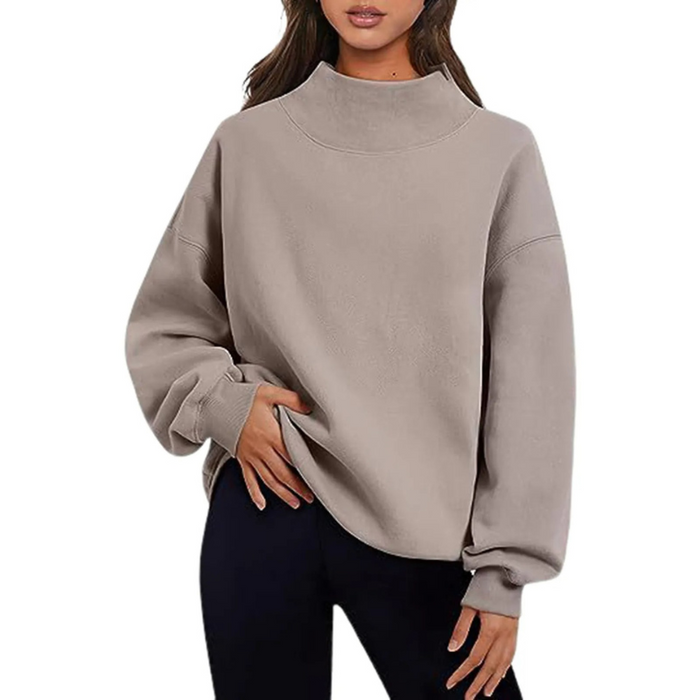Damska Bluza Oversize z Długim Rękawem i Stójką