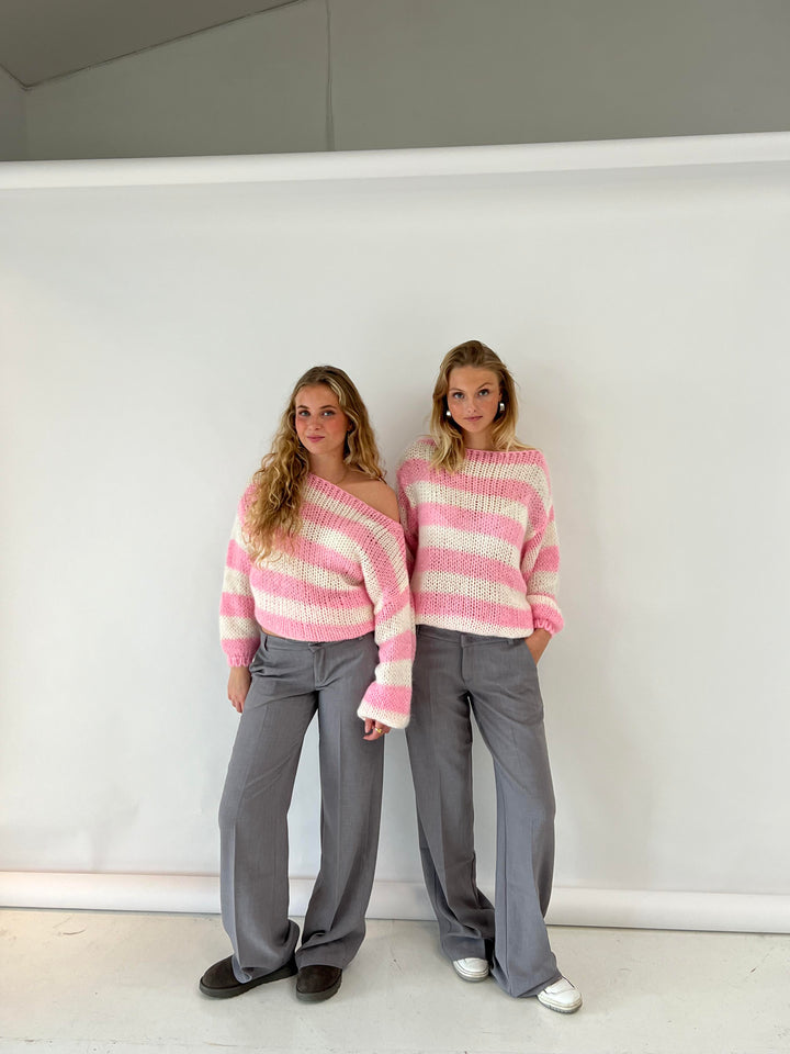 Teresa | Sweter Oversize w Paski z Miękkiej Dzianiny