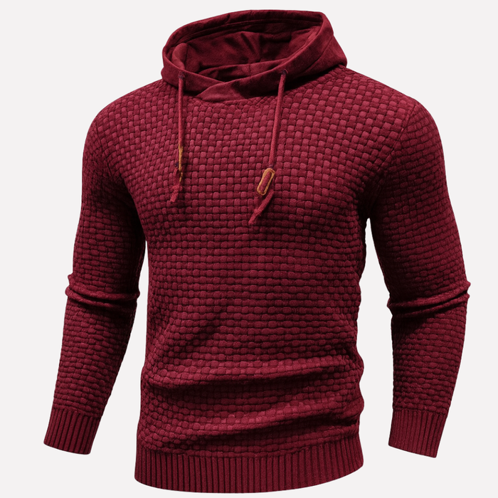Męska Bluza z Kapturem Pullover z Teksturowanym Wzorem