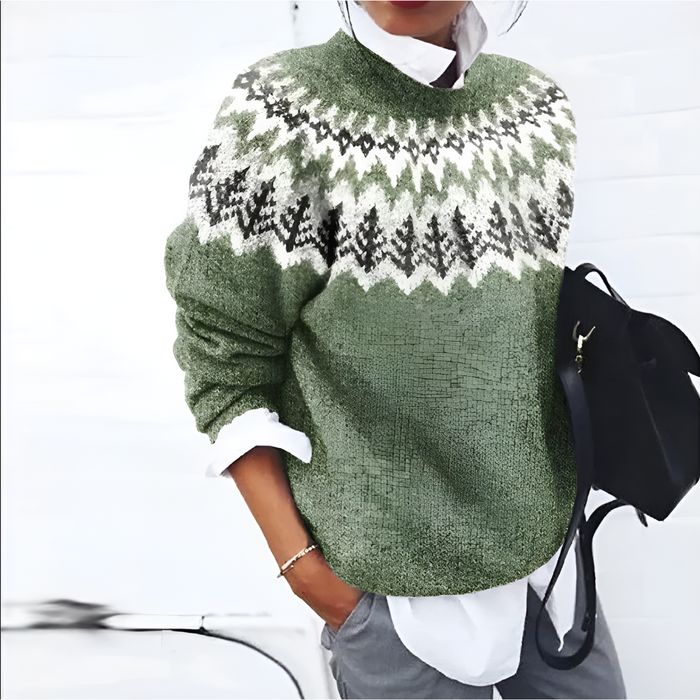 Kolorowy Sweter w Kwiaty z Długim Rękawem