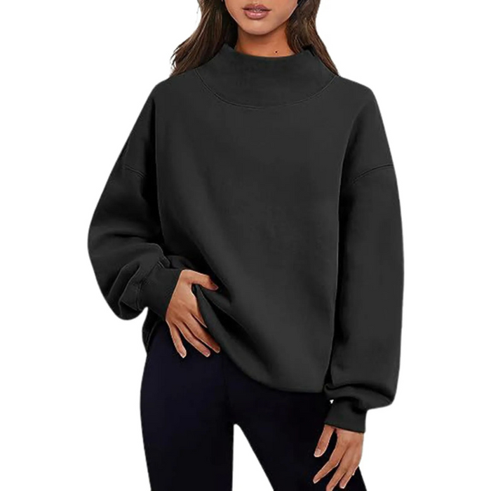Damska Bluza Oversize z Długim Rękawem i Stójką