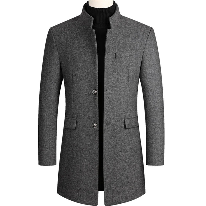 Męski Płaszcz Długi Slim Fit z Kołnierzem Wykładanym