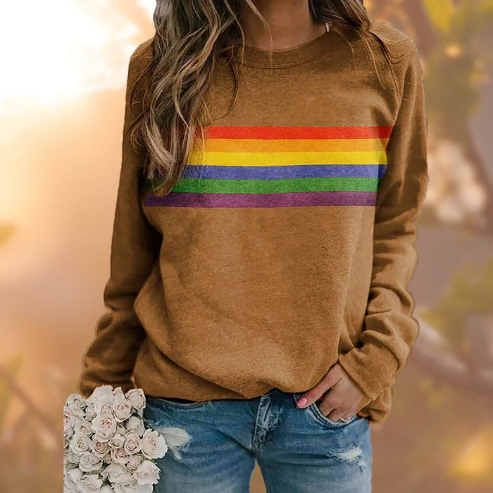 Bluza w Kolorowe Paski z Okrągłym Dekoltem