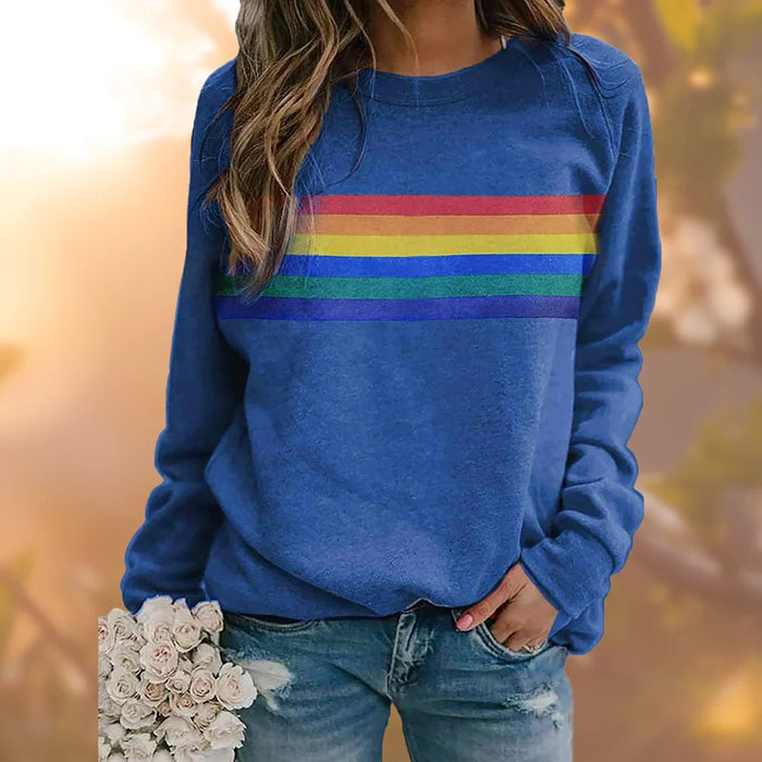 Bluza w Kolorowe Paski z Okrągłym Dekoltem