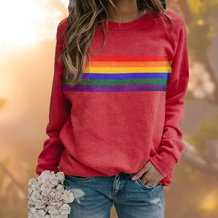 Bluza w Kolorowe Paski z Okrągłym Dekoltem