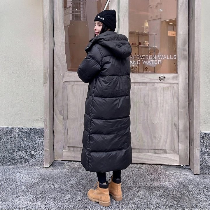 Damski Długi Płaszcz Puchowy Oversize z Kapturem