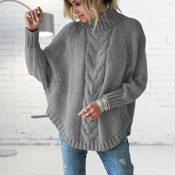 Damski Sweter z Golfem Oversize z Warkoczowym Wzorem