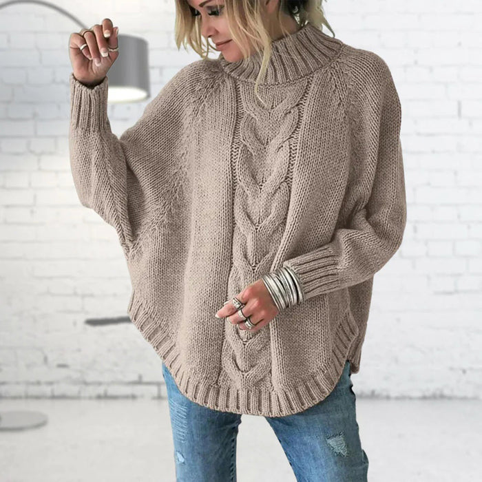 Damski Sweter z Golfem Oversize z Warkoczowym Wzorem