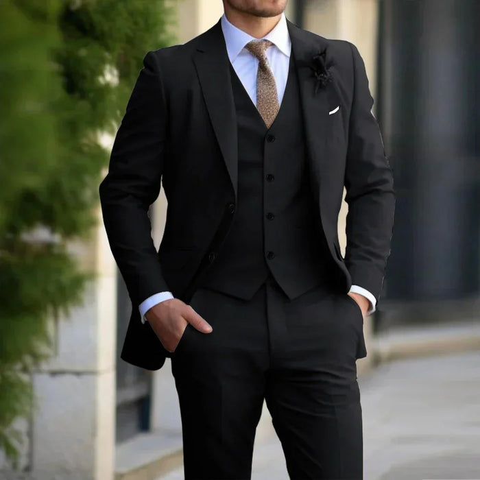 Męski Garnitur 3-Częściowy Slim Fit z Kamizelką