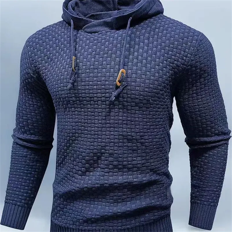 Męska Bluza z Kapturem Teksturowana Sweter Pullover