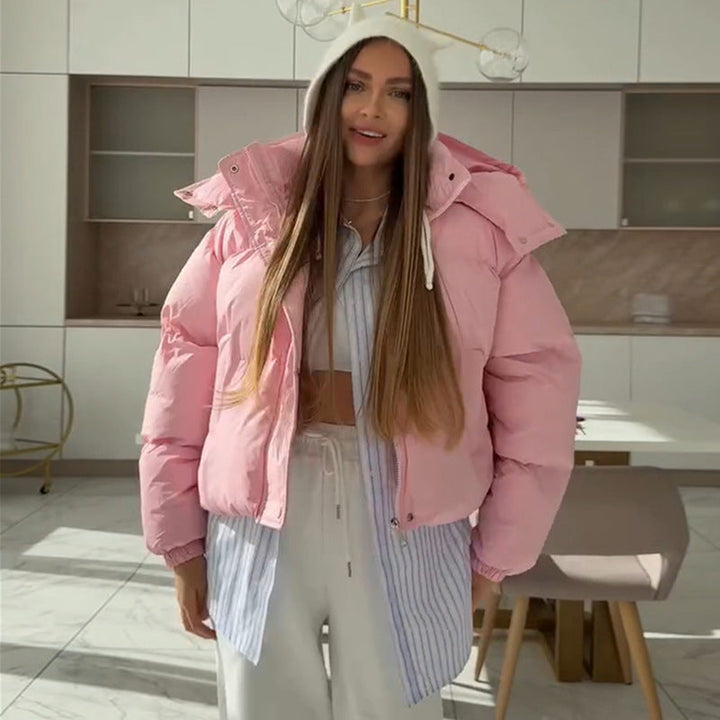 Krótka Kurtka Pikowana z Kapturem Oversize
