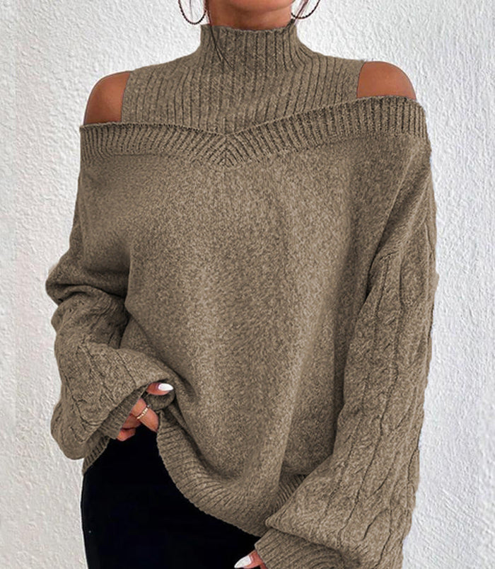Sweter z Odkrytymi Ramionami w Warkocze