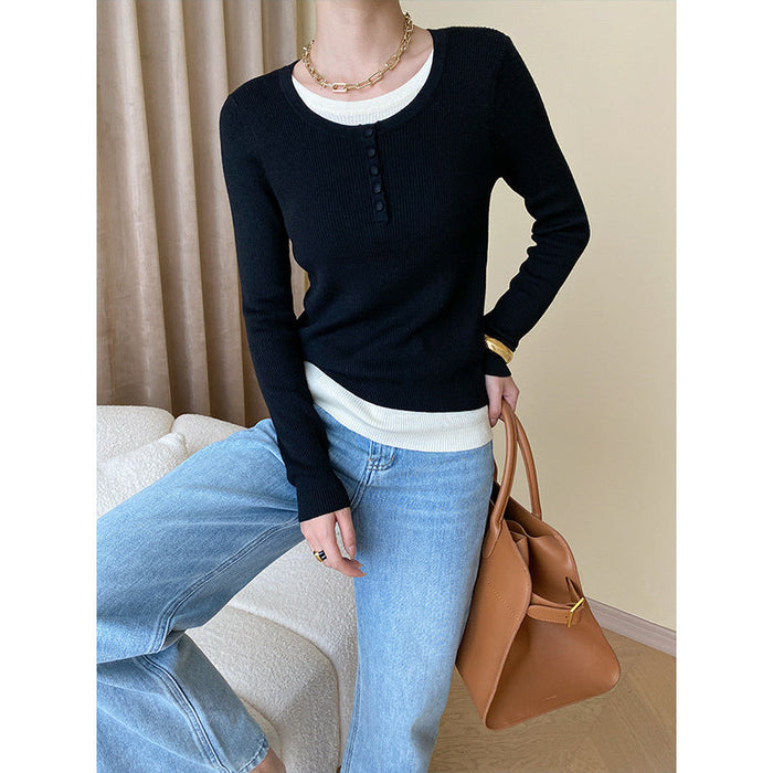 Dopasowany Sweter Henley w Prążki