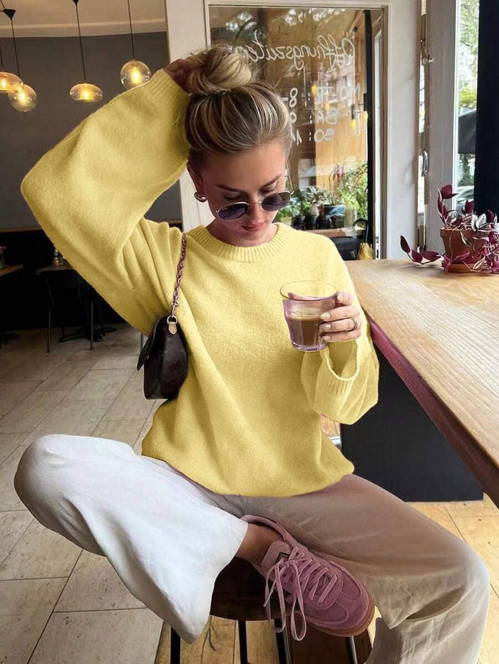 Luźny Sweter Oversize z Okrągłym Dekoltem
