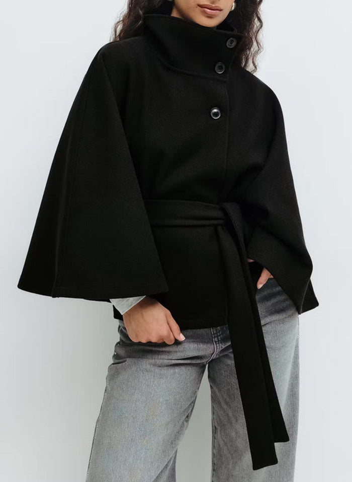 Damen Eleganter und bequemer Kapuzenmantel mit Gürtel und weiten Ärmeln Drune