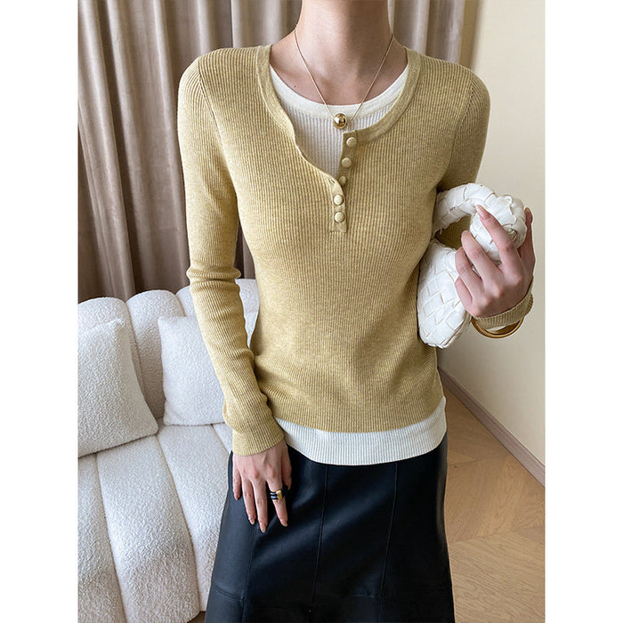 Dopasowany Sweter Henley w Prążki