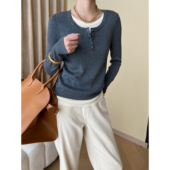 Dopasowany Sweter Henley w Prążki
