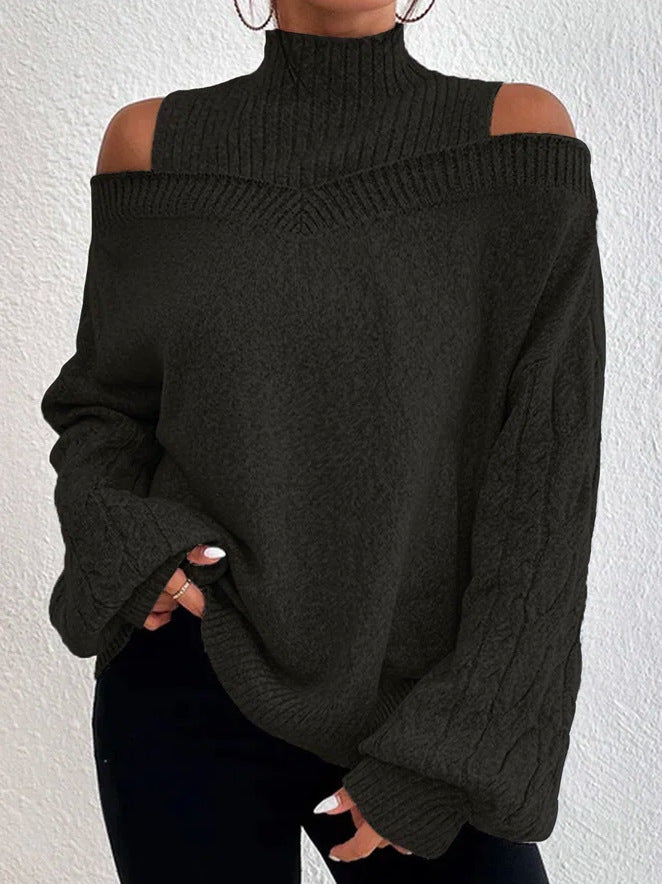 Damski Sweter z Odkrytymi Ramionami i Warkoczowym Wzorem