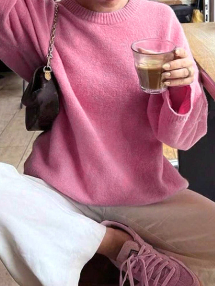 Luźny Sweter Oversize z Okrągłym Dekoltem