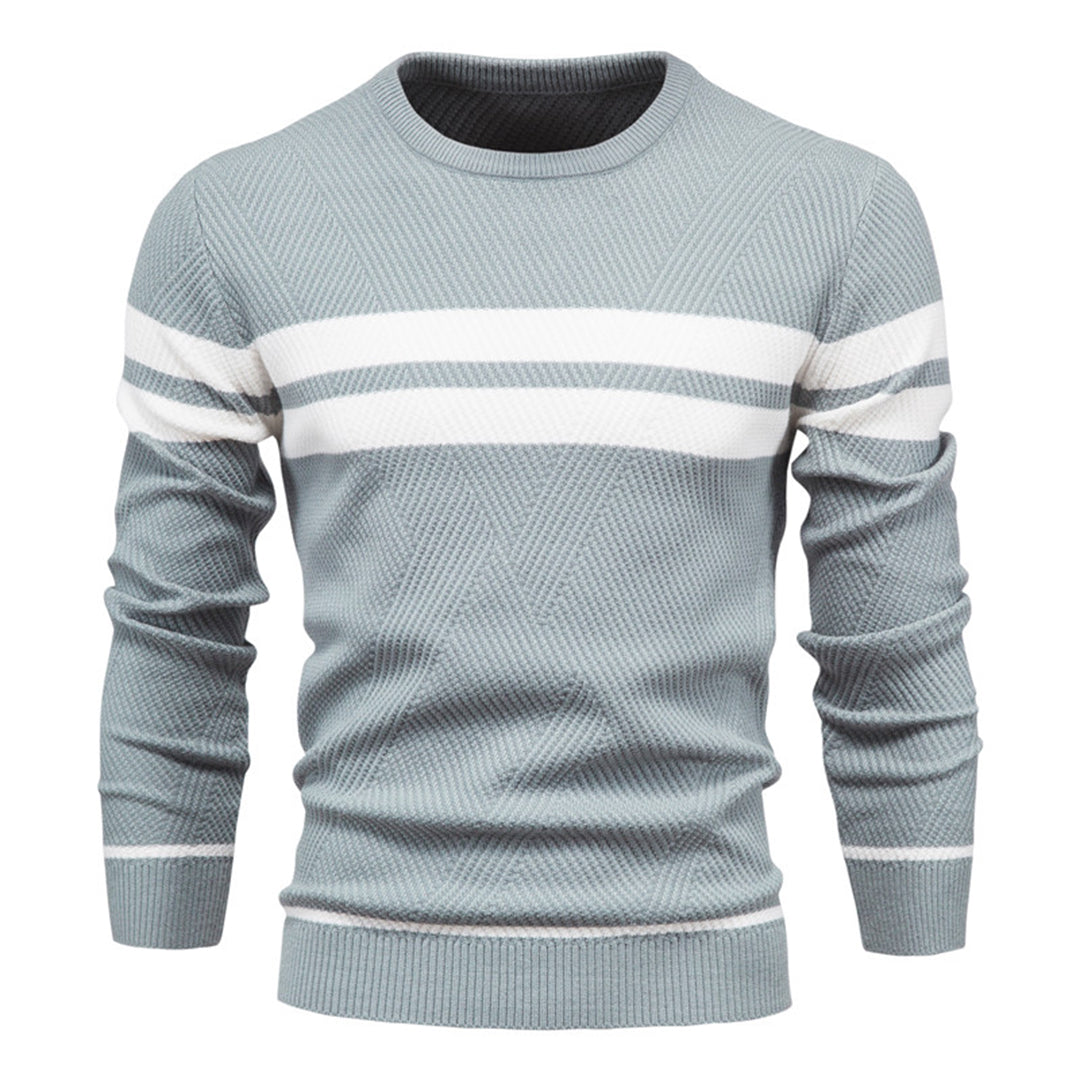 Sweter Męski w Paski z Okrągłym Dekoltem