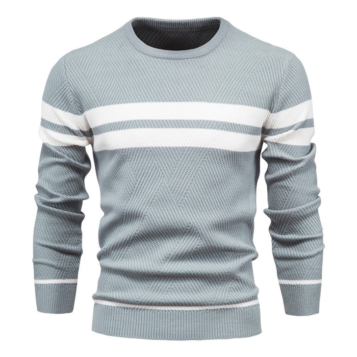 Sweter Męski w Paski z Okrągłym Dekoltem