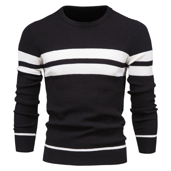 Sweter Męski w Paski z Okrągłym Dekoltem