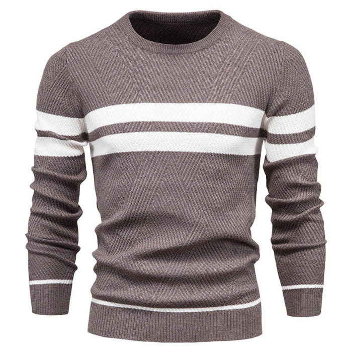 Sweter Męski w Paski z Okrągłym Dekoltem