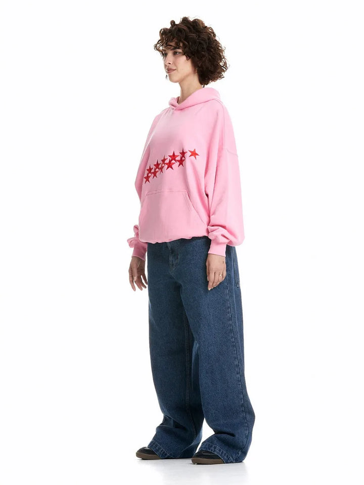 Nikola | Bluza Oversize z Kapturem i Nadrukiem Gwiazd