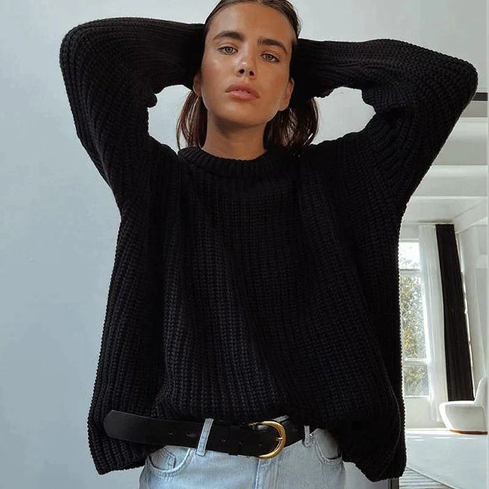 Sweter Oversize z Kołnierzykiem Efekt Dwóch Warstw