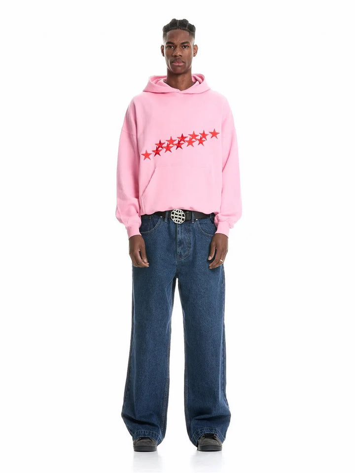 Nikola | Bluza Oversize z Kapturem i Nadrukiem Gwiazd