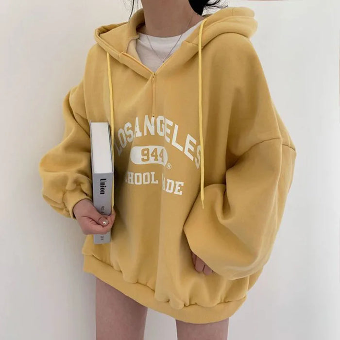 Marlena | Bluza Oversize z Kapturem w Stylu College