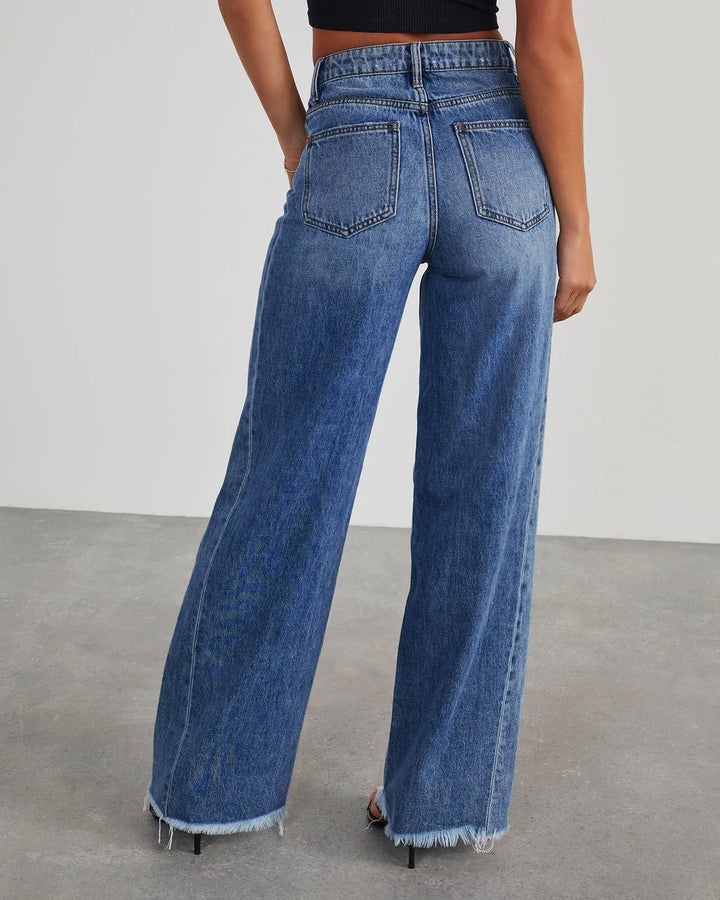 Monika | Stylowe szare jeansy damskie wide leg z nieobszytym dołem
