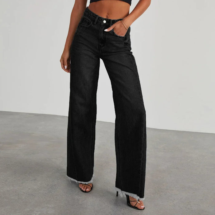 Monika | Stylowe szare jeansy damskie wide leg z nieobszytym dołem
