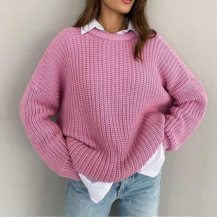 Damski Oversize'owy Sweter z Warstwowym Kołnierzykiem