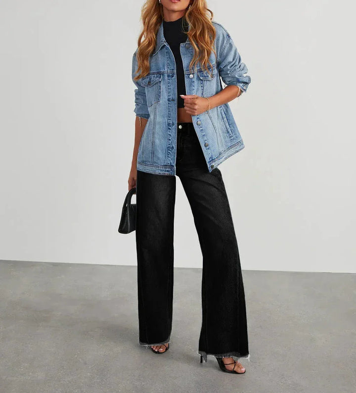Monika | Stylowe szare jeansy damskie wide leg z nieobszytym dołem