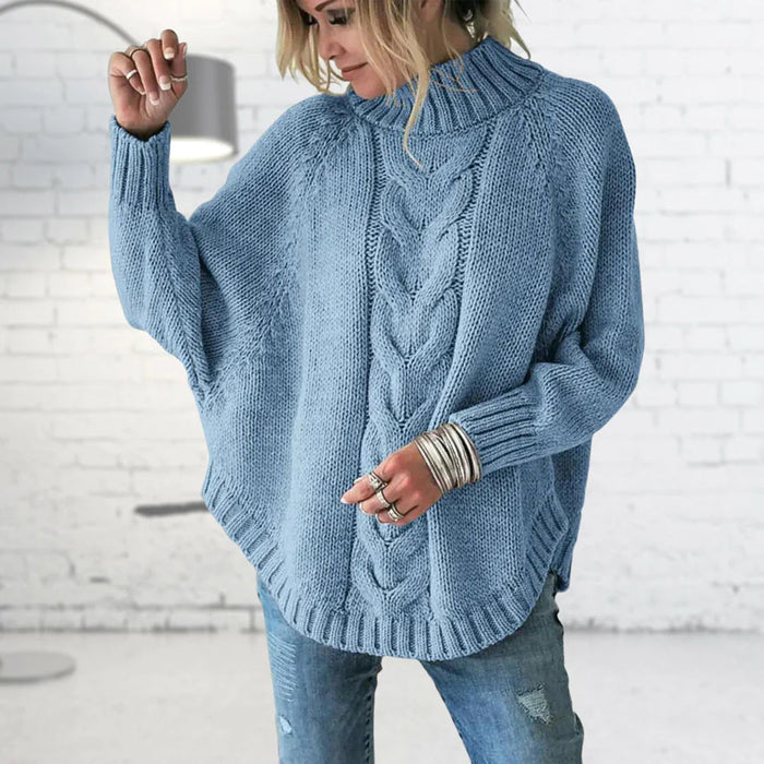 Damski Sweter z Golfem Oversize z Warkoczowym Wzorem