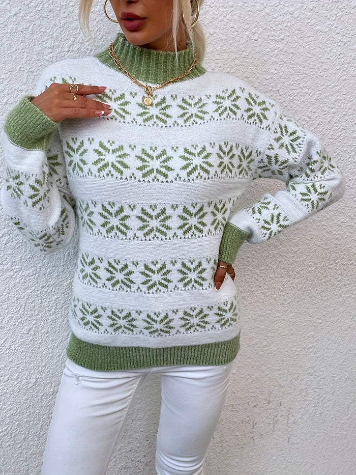 Świąteczny Sweter z Golfem i Zimowym Wzorem