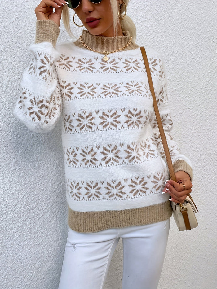 Świąteczny Sweter z Golfem i Zimowym Wzorem
