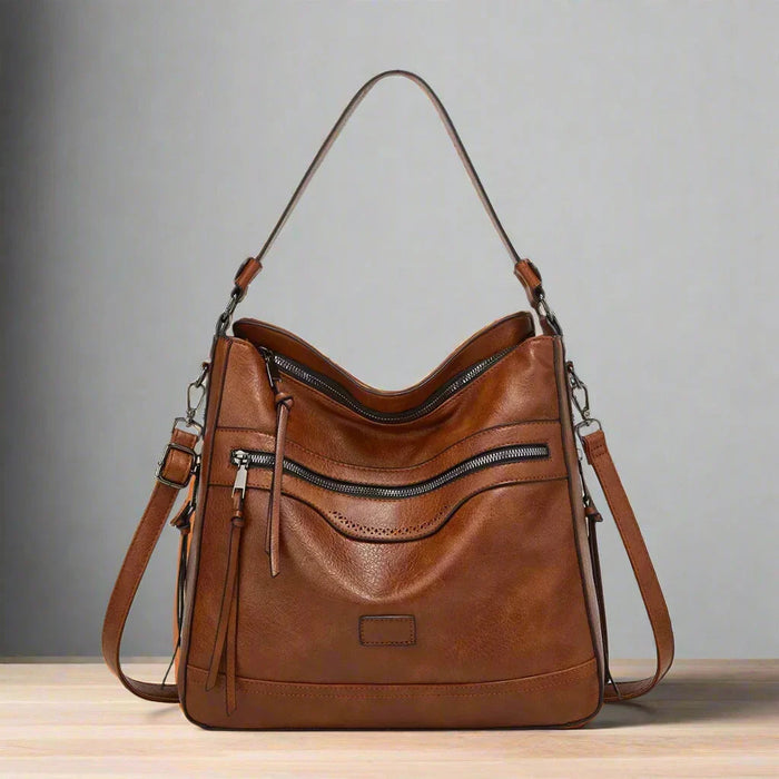 Torba Damska Hobo Retro z Wieloma Kieszeniami na Zamek